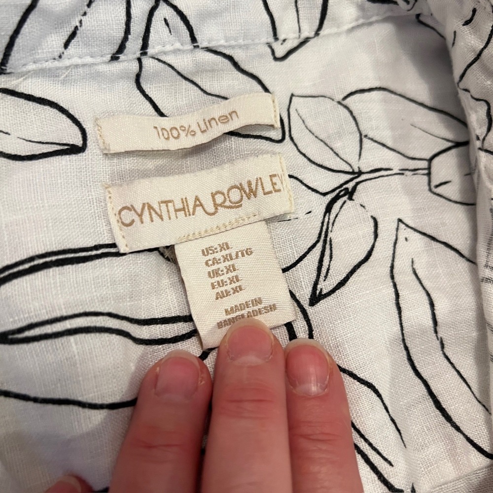 Cynthia Rowley Linen Leaf Print Button Down Shirt Women's XL - Picture 3 of 11